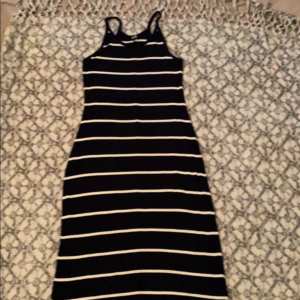 Navy striped midi dress